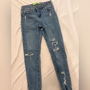 GOGO Women's Distressed Blue Skinny Jeans